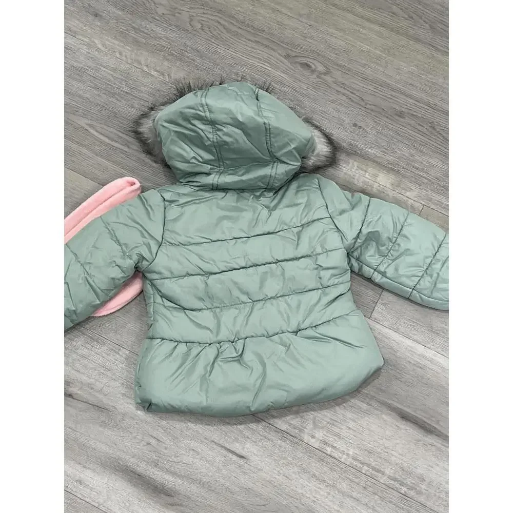 Weathertamer Little Girls Solid with Faux Fur Trim Jacket and Fleece Beanie Set